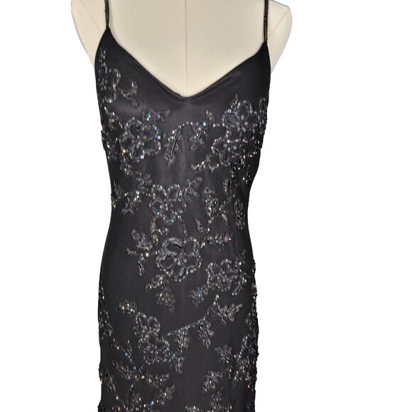 Sue Wong Nocturne Black Beaded Sequin Floral Long Evening Gown Size 8 Formal - Picture 6 of 17